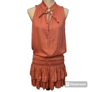 MUSTARD SEED DRESS MINI DUSTY ROSE PINK SLEEVELESS TIE FLOUNCE RUFFLE SIZE S